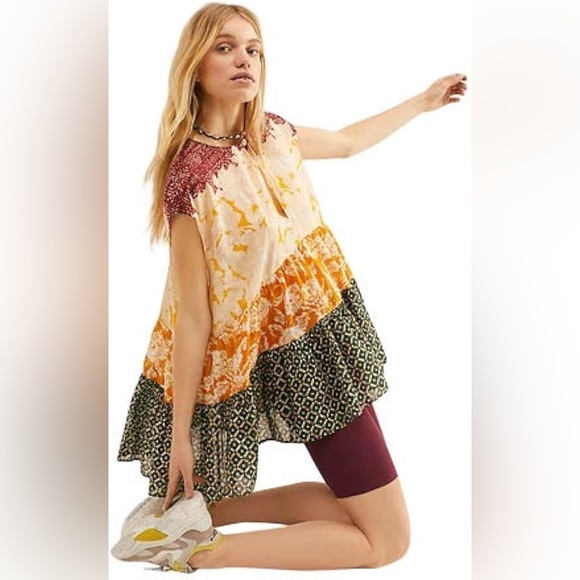 Free People Gotta Have You Flowy Patchwork Tunic Blouse - 100% Cotton - Picture 1 of 7